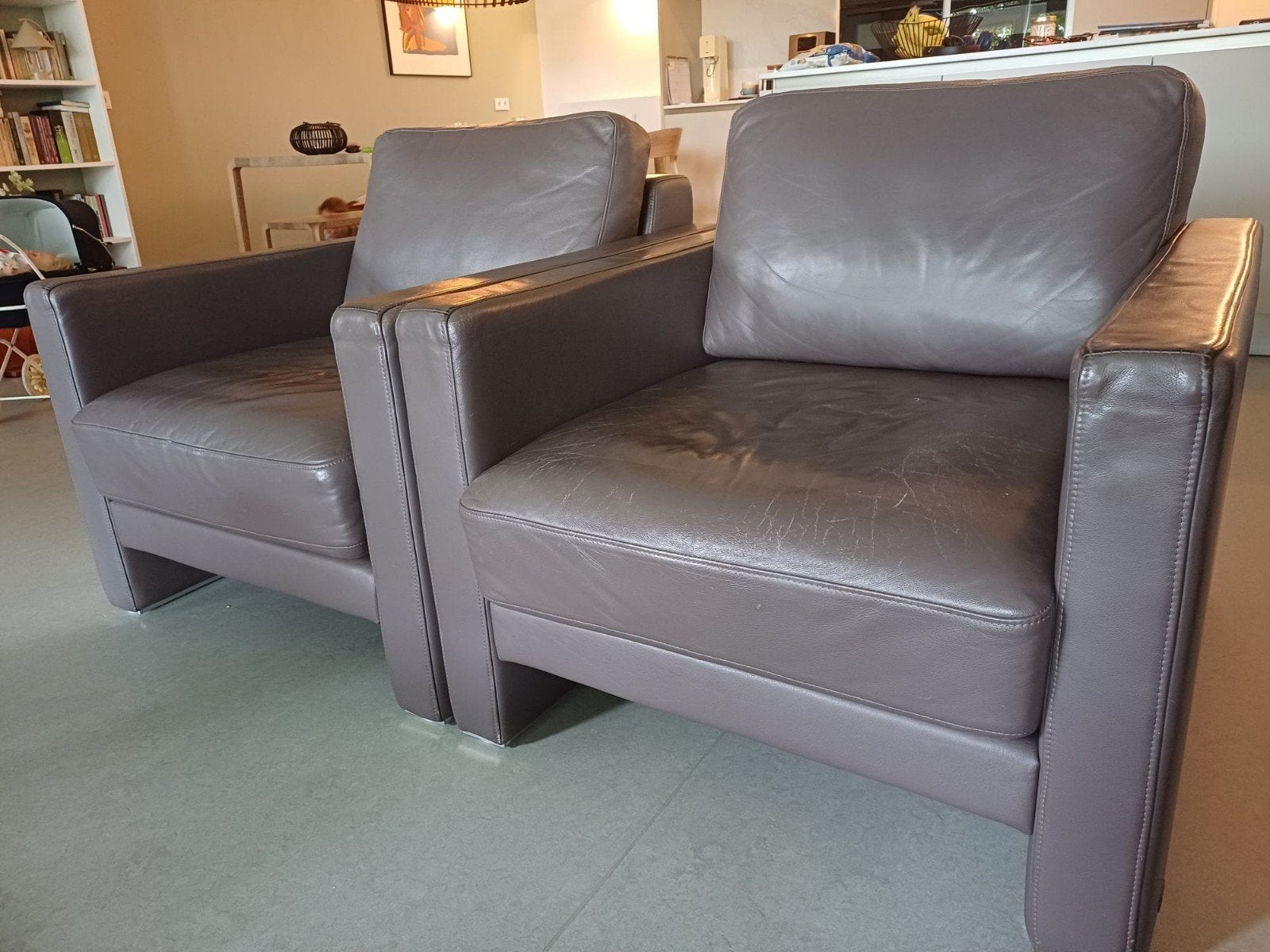 Twee Rolf Benz fauteuils van leer, Huis en Inrichting, Ophalen, Gebruikt, Twee, Modern design, Tijdloos