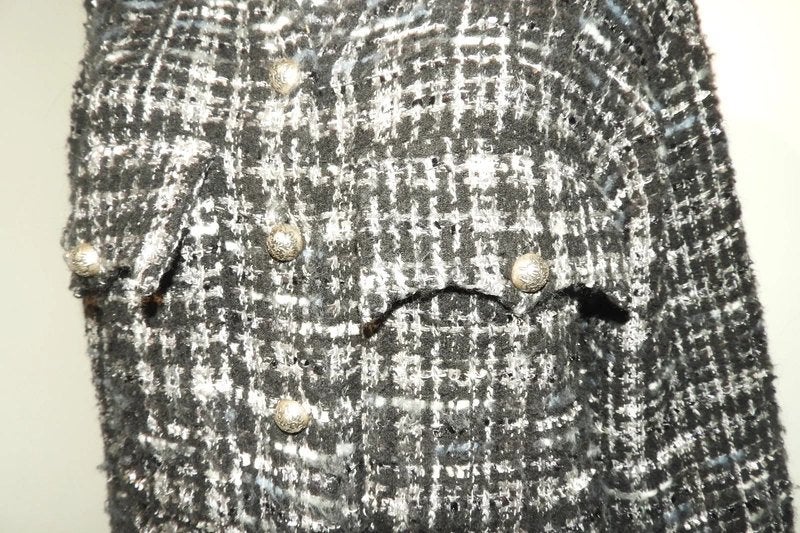 The Kooples vest jas zwart wit sier knopen ruiten print M, Maat 38/40 (M), Gedragen, The Kooples, Meerkleurig