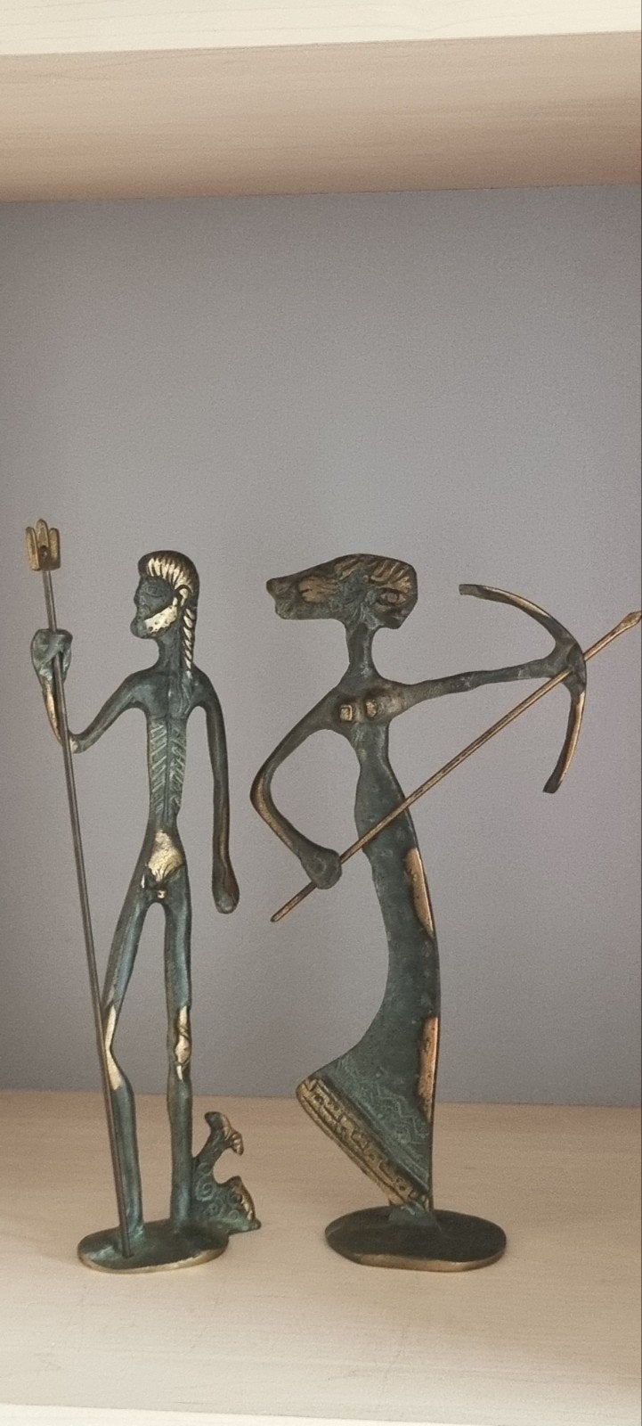 Set Griekse bronzen goden beeldjes: Poseidon en Artemis, Antiek en Kunst, Ophalen of Verzenden