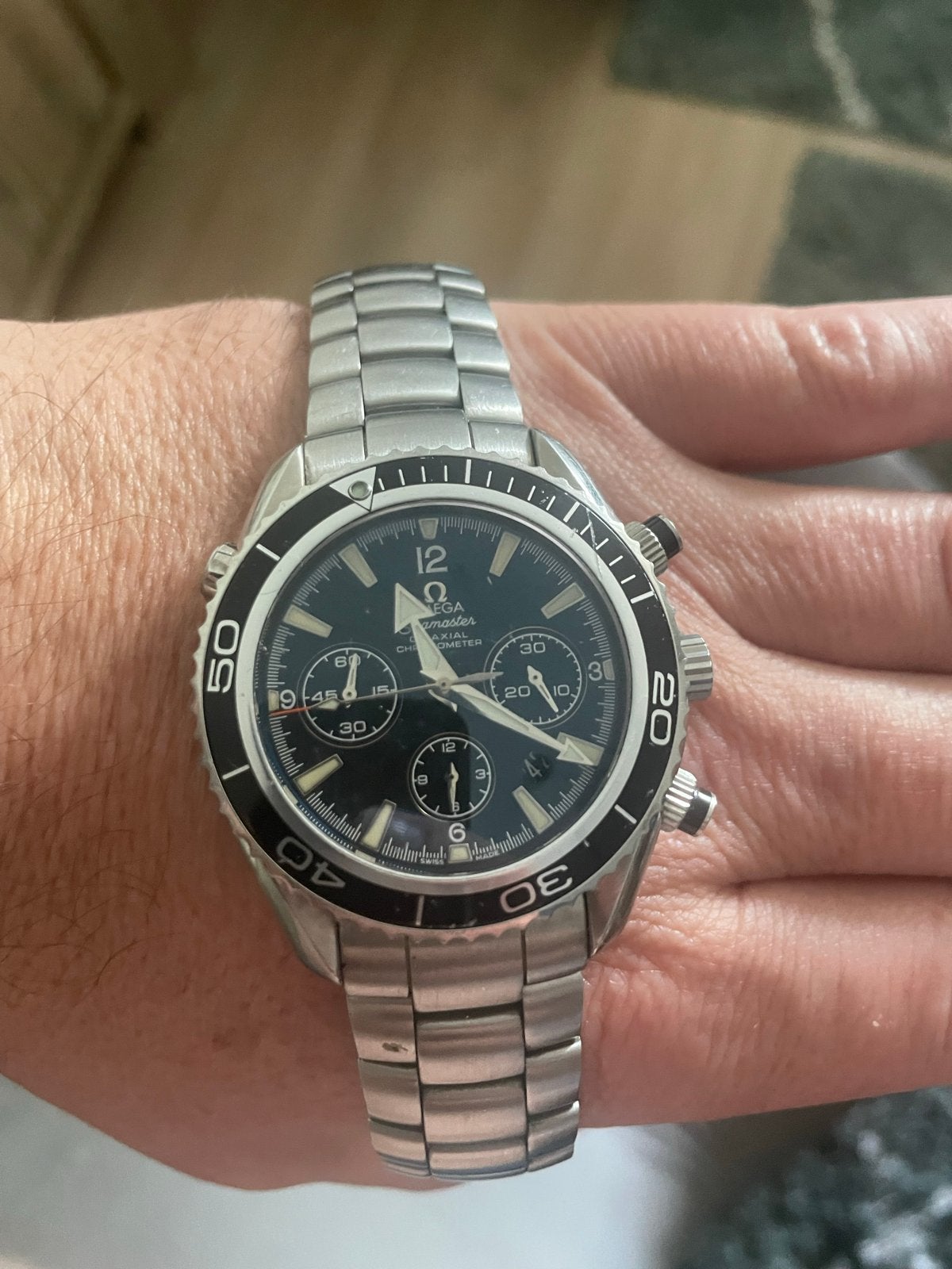 Omega Seamaster Planet Ocean Chronograaf Herenhorloge, Gebruikt, Staal, Polshorloge, Ophalen of Verzenden