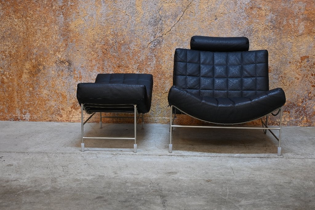 ZGANieuw zwarte leren Leolux Volare design fauteuil, Leolux, Leolux, 75 tot 100 cm, Ophalen of Verzenden