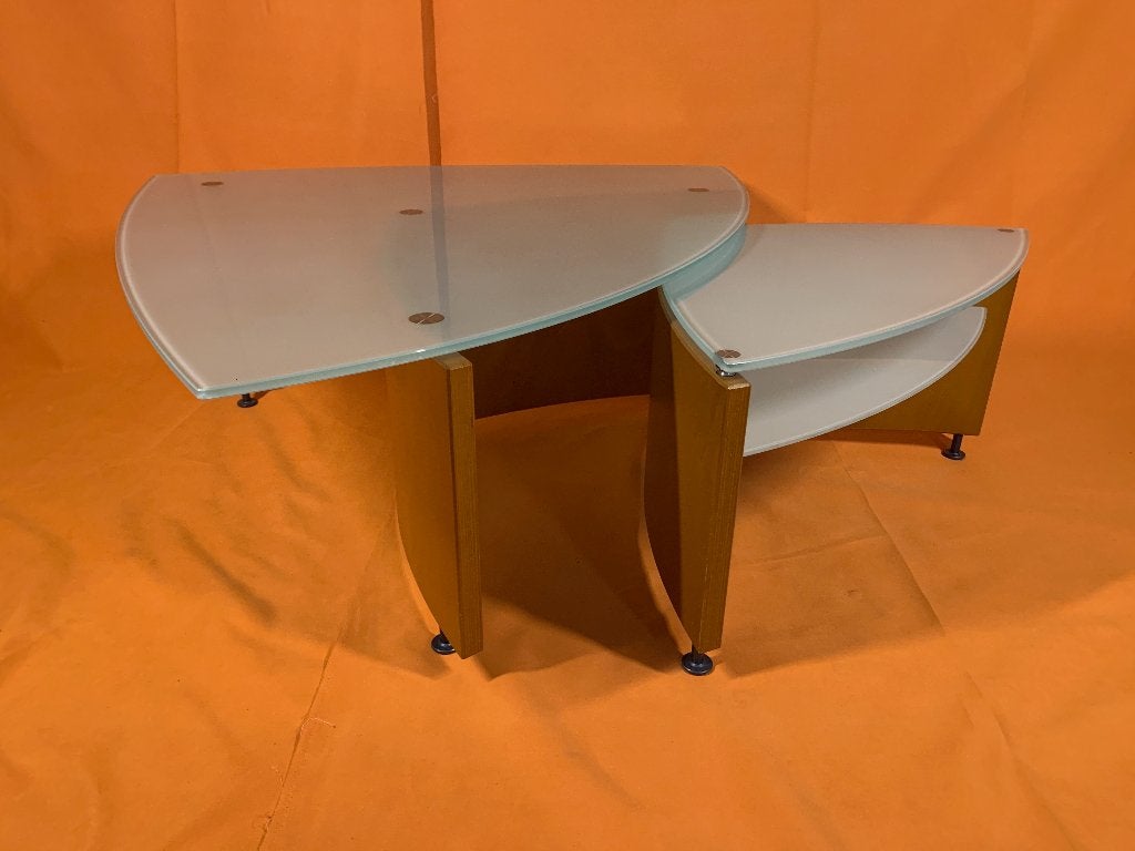 Set Leolux salontafel met bijzettafel type JOEY beukenhout, Ophalen, Meerkleurig, Zo goed als nieuw, Modern