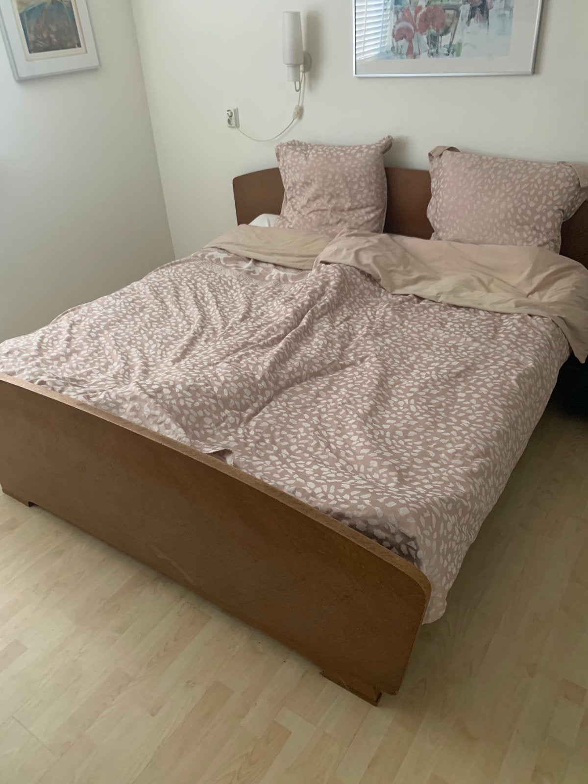 Tweepersoonsbed met houten frame, Ophalen, Gebruikt, Bruin, Tweepersoons