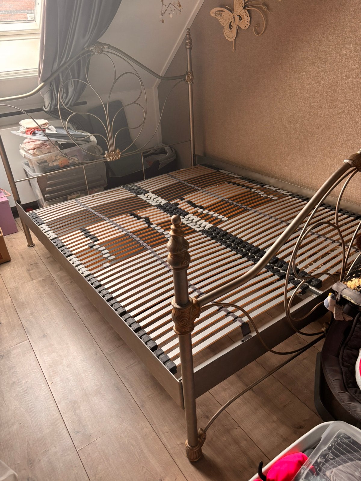 Prachtig ijzeren bed, Zwart, Tweepersoons, Ophalen of Verzenden, Zo goed als nieuw