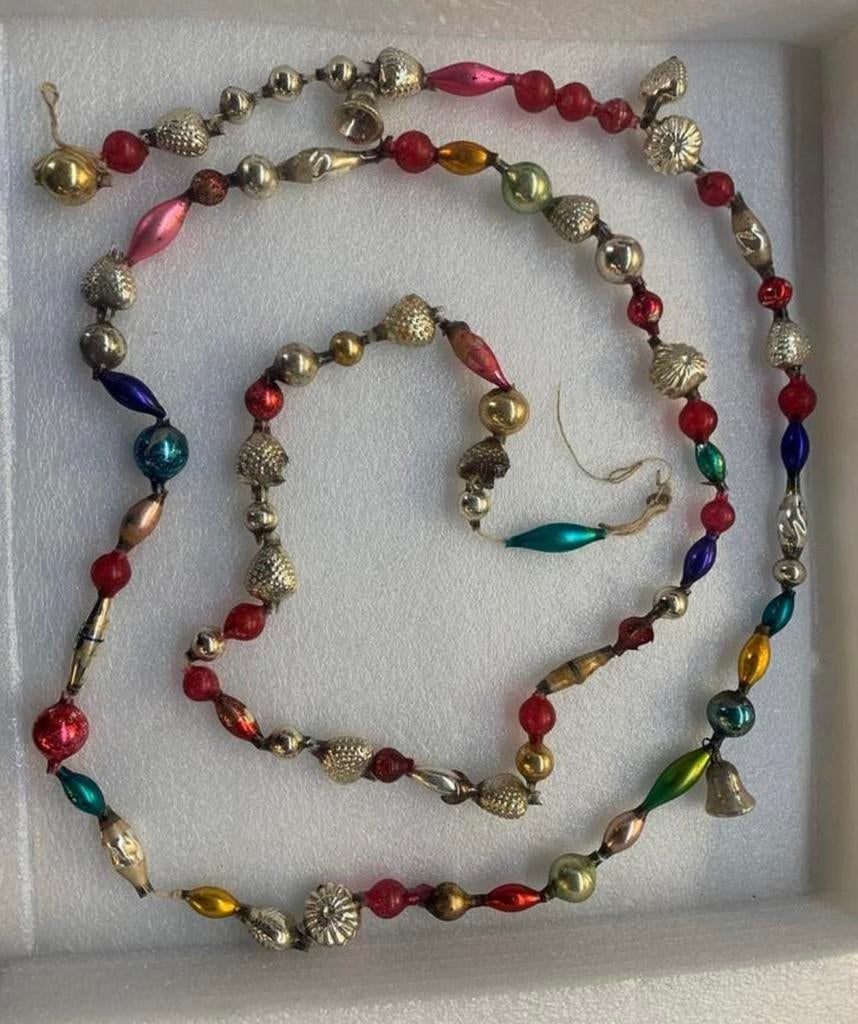 Kralenketting echte antieke oude glazen Kerstbal kralenketti, Diversen, Kerst, Ophalen of Verzenden, Zo goed als nieuw