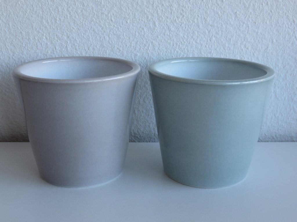 2 bloempotten taupe grijs, Rond, Binnen, Ophalen of Verzenden, Zo goed als nieuw