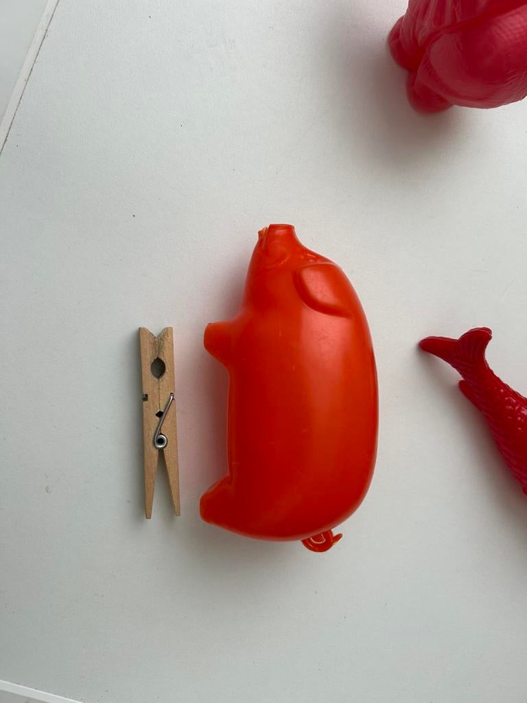 Vintage plastic oranje bad spaar varkentje, Ophalen of Verzenden, Gebruikt, Kunststof, Dier