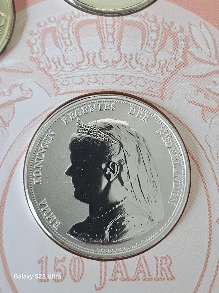 Zilveren Herdenkingsmunt Koningin Emma 150 Jaar, Zilver, Euro's, Ophalen of Verzenden, Koningin Wilhelmina