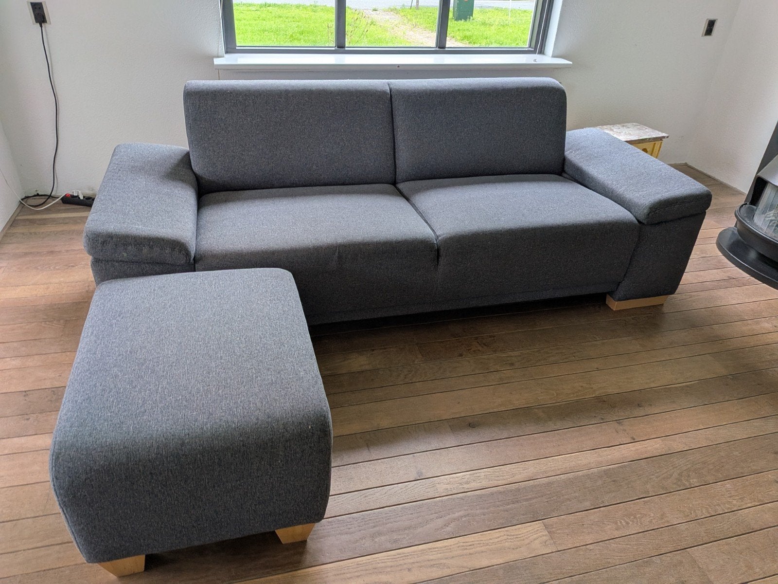 Mooie denim blauwe bank met poef van Eijerkamp, Ophalen, Gebruikt, Driepersoons, 75 tot 100 cm