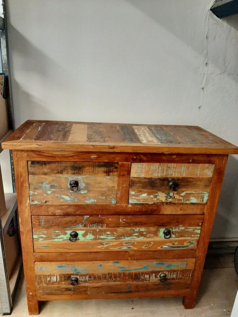 Unieke ladekast van gerecycled hout - 90,5x90,5x42cm, Huis en Inrichting, Ophalen, Gebruikt, 50 tot 100 cm, 3 of 4 laden