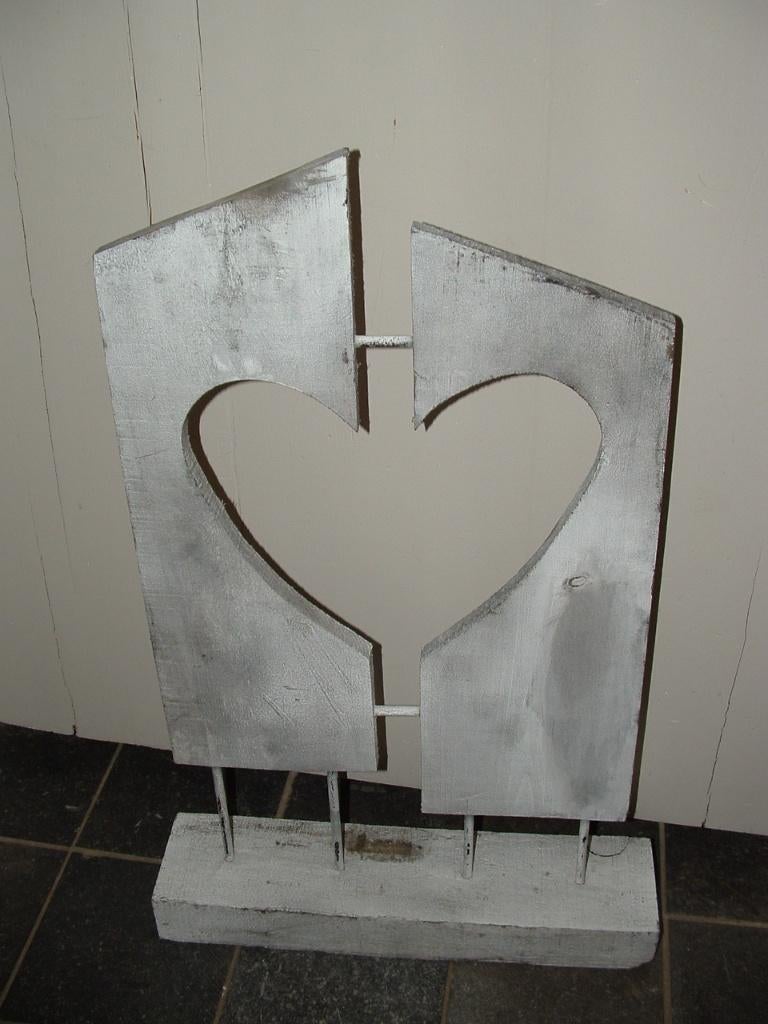 2x raamdecoratie houten hart op standaard deco, Huis en Inrichting, Overige Huis en Inrichting, Ophalen of Verzenden, Gebruikt