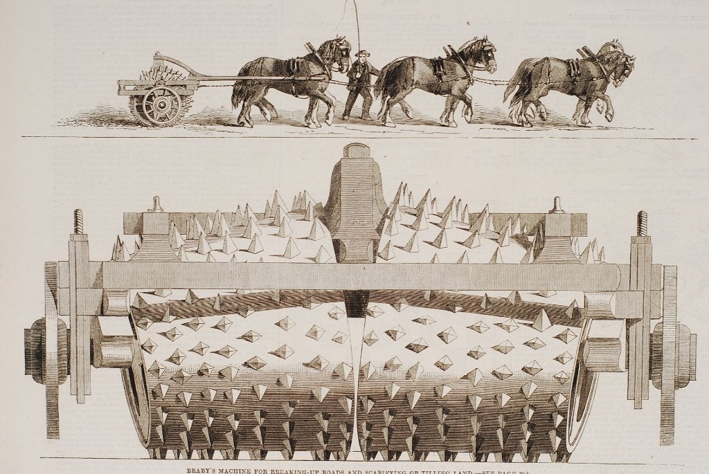 Braby's Machine voor wegenbouw - Originele illustratie 1863, Verzenden, Zo goed als nieuw, Voor 1940, Prent
