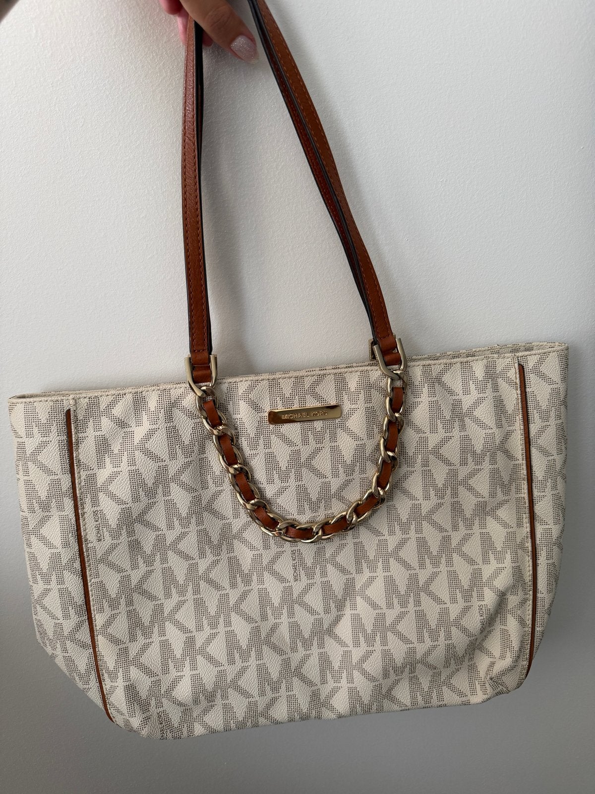 Michael Kors Shopper Tas - Beige/Bruin met MK-logo, Ophalen, Gebruikt, Beige, Shopper