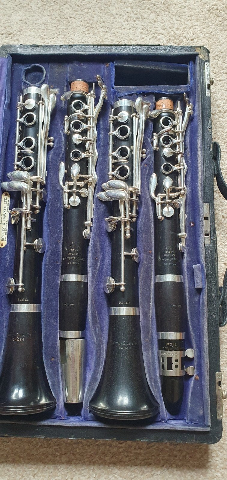 Unieke set Boosey & Hawkes 10-10 Bb/A klarinetten uit 1939, Muziek en Instrumenten, Blaasinstrumenten | Klarinetten, Ophalen, Zo goed als nieuw