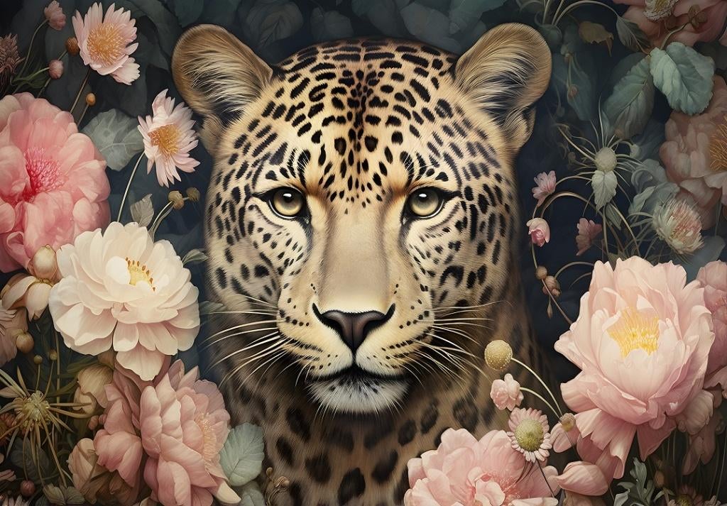 Jaguar fotobehang Bloemen, Jungledier, Opmaat, Muurdeco4kids, Verzenden, Minder dan 10 m², Roofdieren, Jaguar, Panter, luipaard