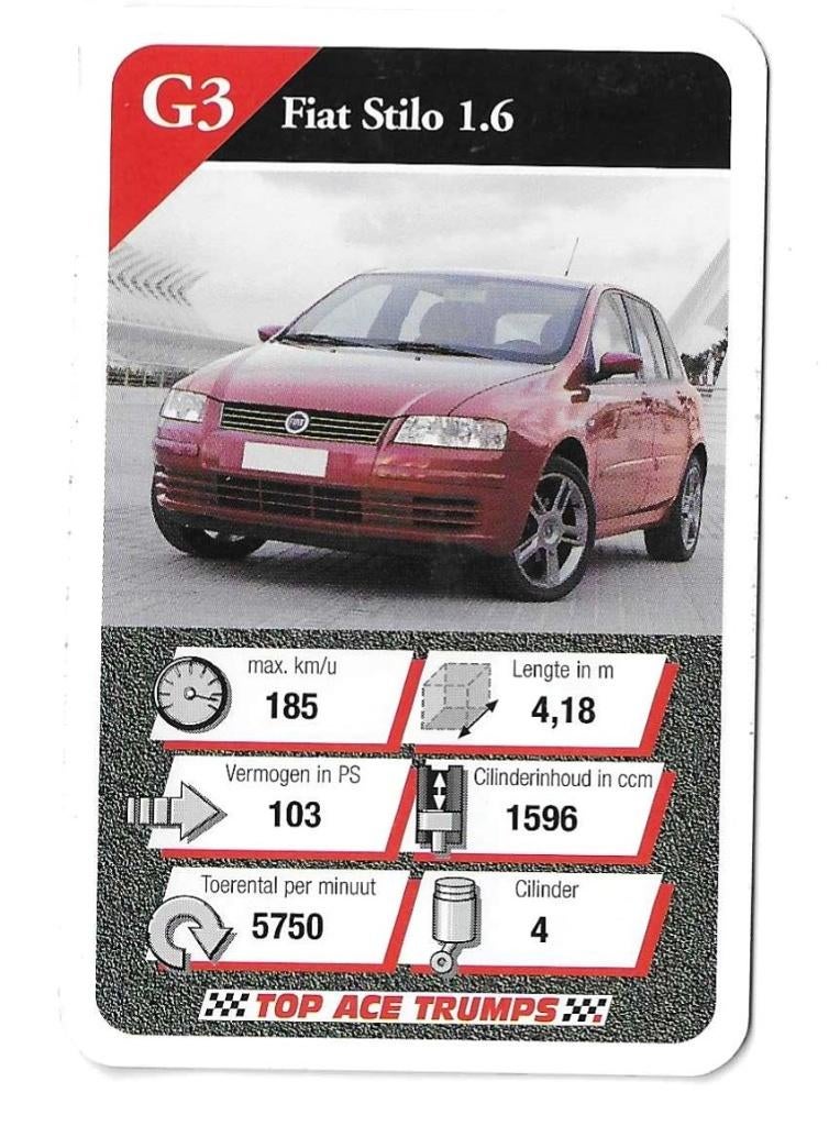 Kwartetkaart Fiat Stilo 1.6, Ophalen of Verzenden, Zo goed als nieuw, Auto's