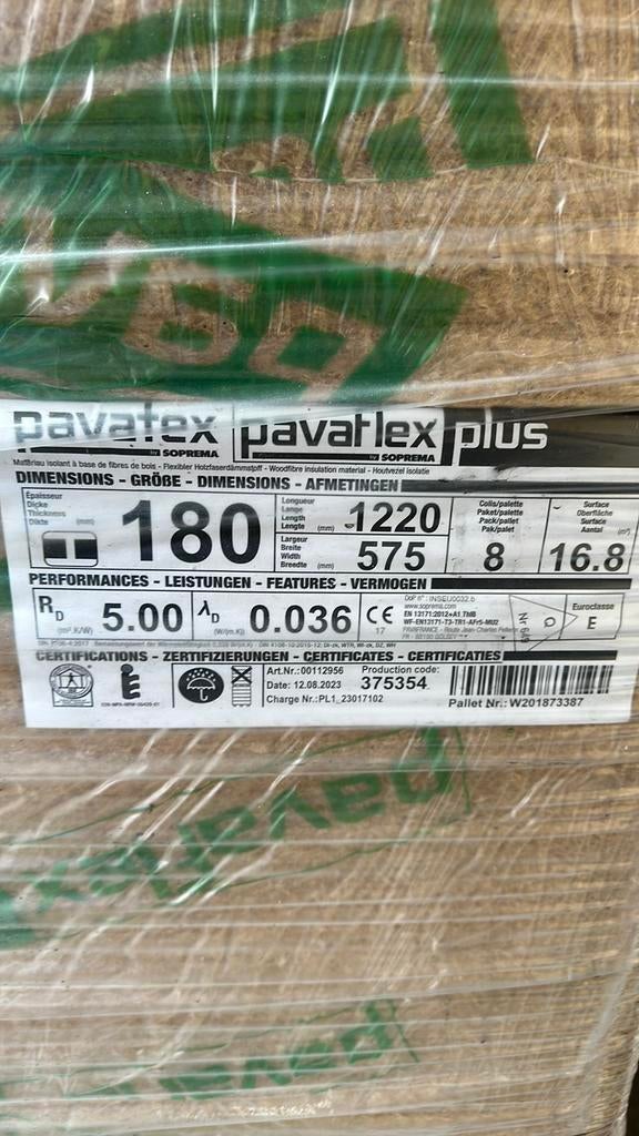 Pavaflex Plus houtvezelplaat 1220x575x180mm Rd:5,0, Ophalen, 12 cm of meer, Nieuw, 15 m² of meer