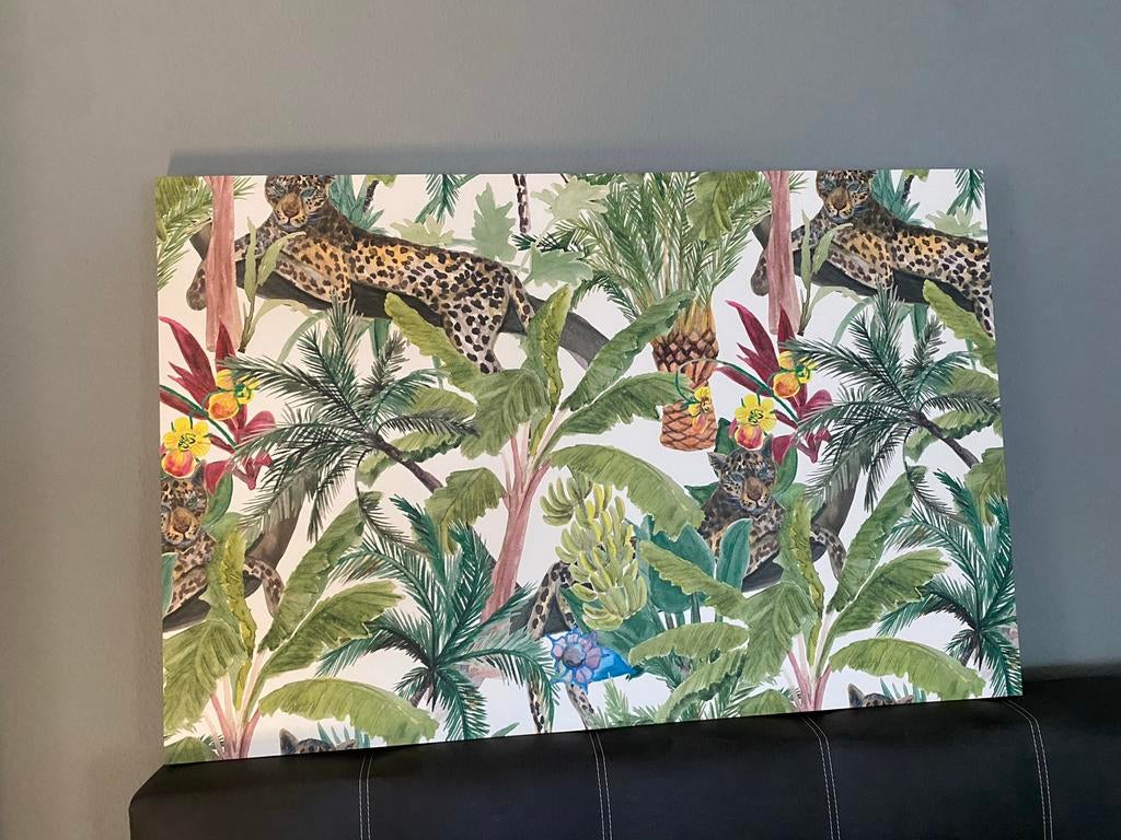 Schilderij met jungle en luipaarden, Huis en Inrichting, Ophalen, Zo goed als nieuw, Schilderij, 75 tot 100 cm