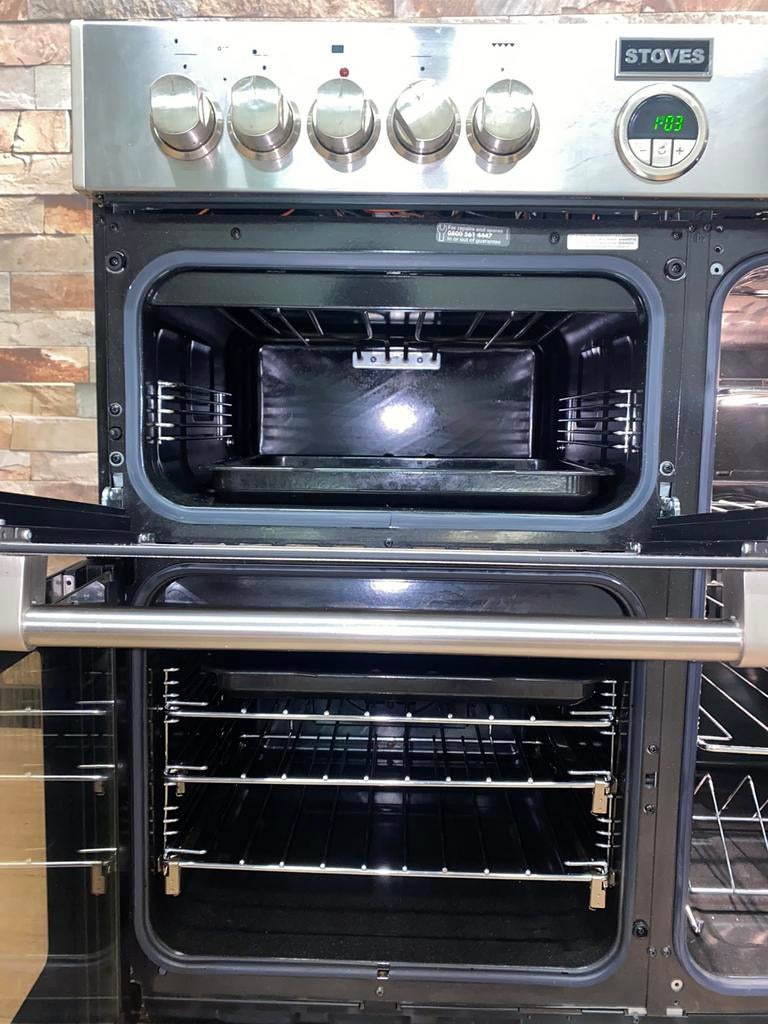 Mooie Stoves gasfornuis 5 pits met 3 ovens RVS 90 cm, Witgoed en Apparatuur, Fornuizen, Gebruikt, 60 cm of meer, Ophalen of Verzenden
