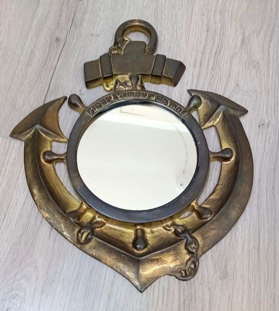 vintage messing anker spiegel, Ophalen of Verzenden, Ovaal, Minder dan 50 cm