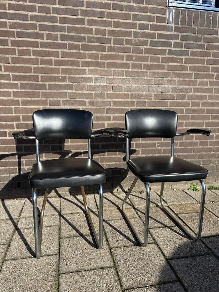 Vintage Gispen 212 Tubax Buisframe Stoel, Ophalen, Gebruikt, Zwart, Metaal