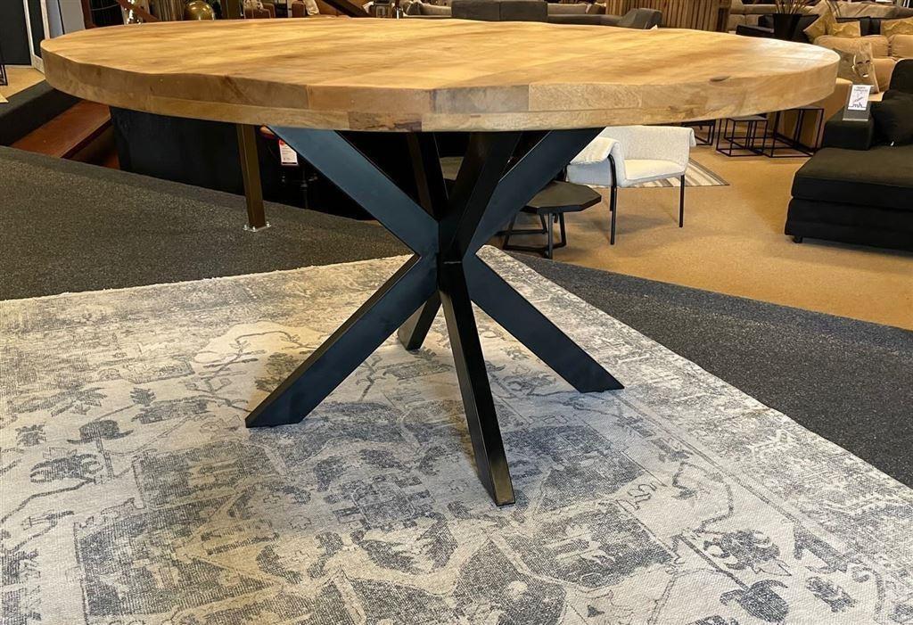 Eettafel mango rond140 met spinpoot Direct/leverbaar E-1856, Huis en Inrichting, Overige houtsoorten, #Eettafel#Rond#Mangohout#Spinpoot#140#110#120#130