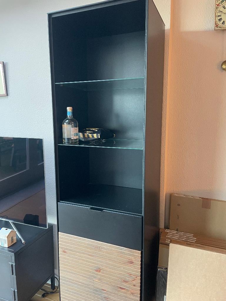 lange smalle kast met glazen platen en deurtje, Huis en Inrichting, Kasten | Boekenkasten, Ophalen, Met deur(en), Glas, 50 tot 100 cm