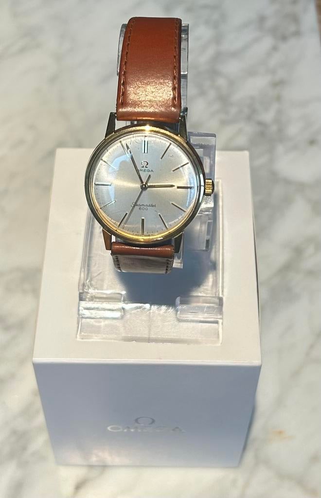 Omega Seamaster ‘600’ 135.011 gold capped 1964 izgst, Leer, Staal, Polshorloge, Ophalen of Verzenden