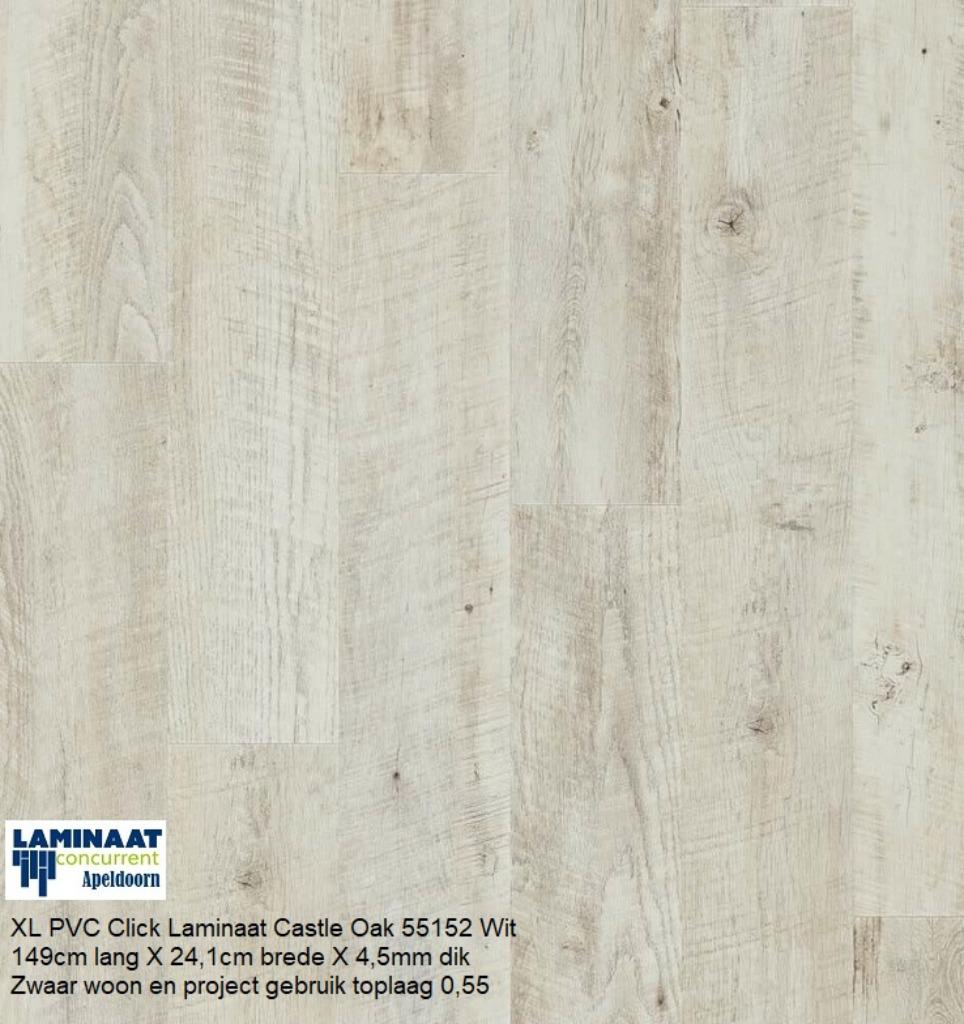 Pvc Click Laminaat Wit Castle Oak 55152 | toplaag 0,55, Pvc click XL, 75 m² of meer, Wit, Nieuw