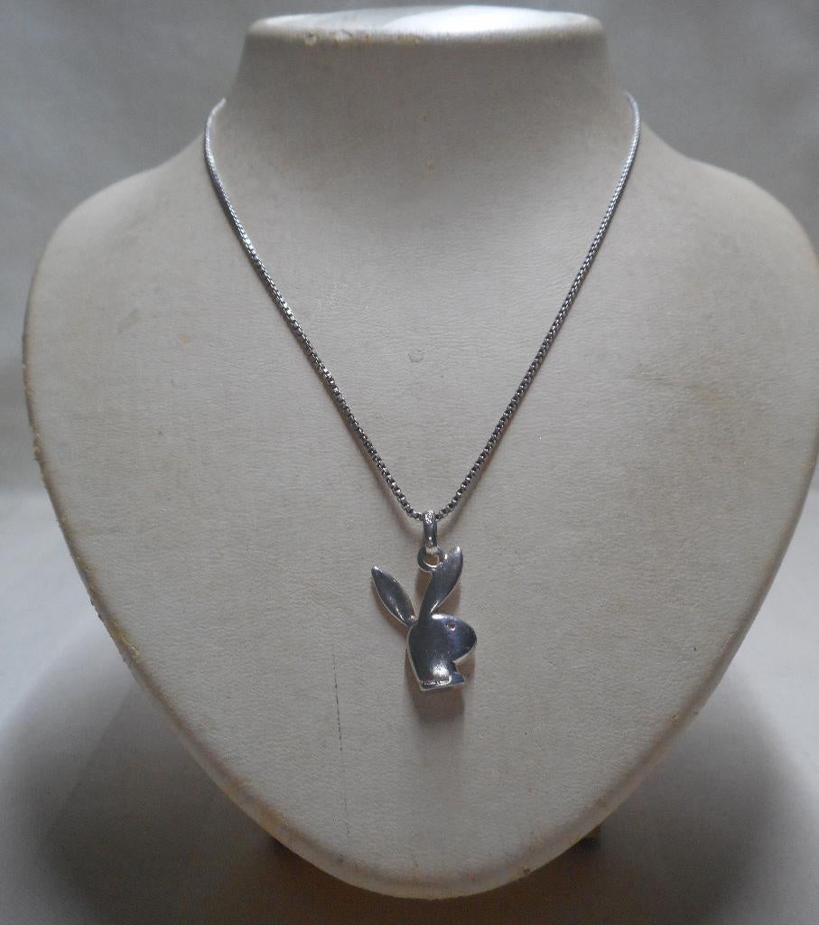 Zilveren ketting met hanger Playboy bunny nr.195, Sieraden, Tassen en Uiterlijk, Kettingen, Zo goed als nieuw, Zilver, Zilver