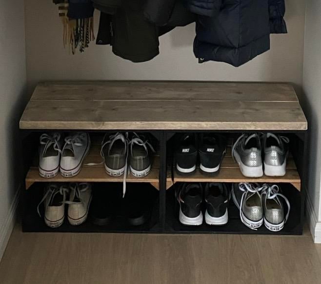 Zwart Houten Schoenbank met Steigerhout, Ophalen, Gebruikt