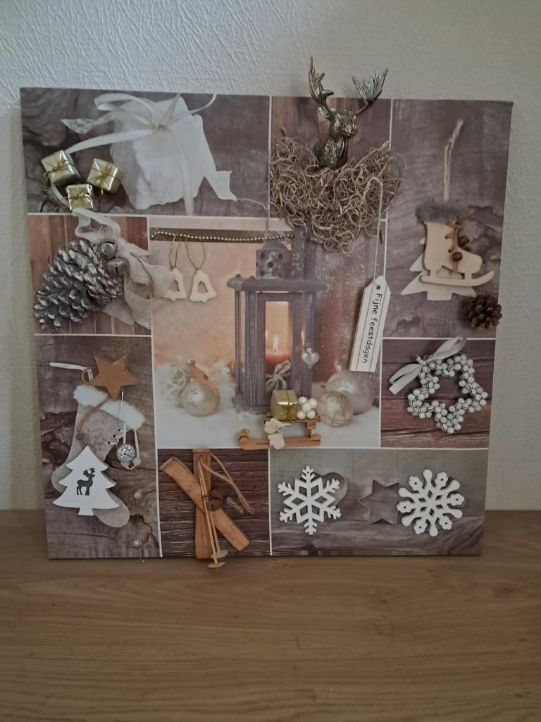 Kerst decoratie kerst schilderij natuurtinten, Diversen, Kerst, Zo goed als nieuw, Ophalen