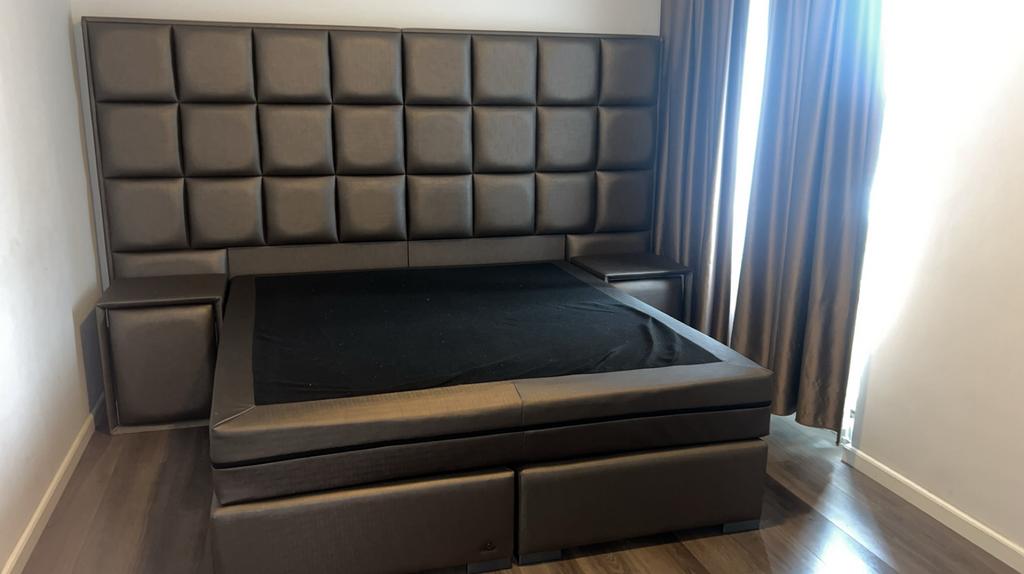eric kuster boxspring 200x180, Ophalen, Bruin, Tweepersoons, Zo goed als nieuw