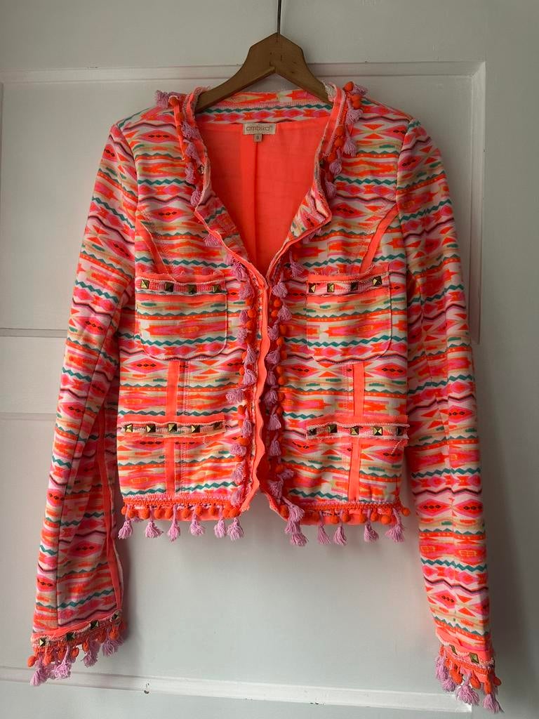 Fantastisch kleurig folkore bolletjes kwastjes jasje Ambika, Ophalen of Verzenden, Zo goed als nieuw, Maat 36 (S), Oranje