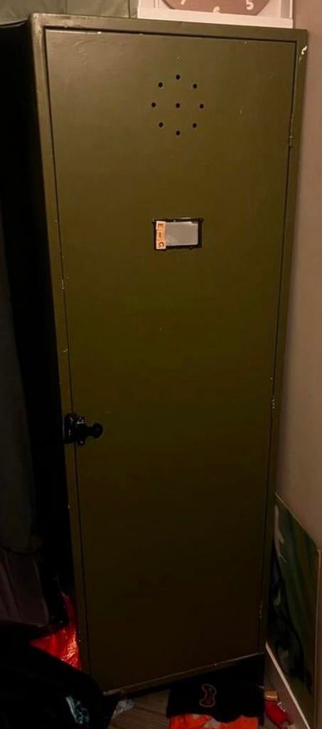 Vintage metalen locker kast - 180cm hoog, Ophalen, Met plank(en), Gebruikt, 50 tot 100 cm