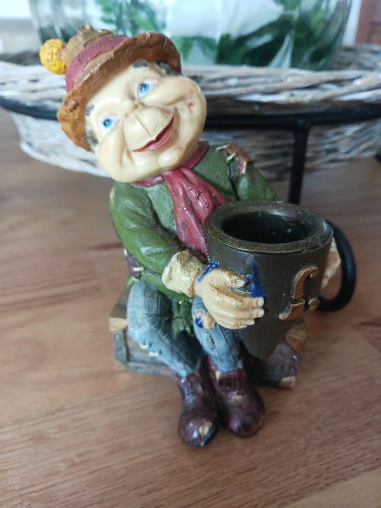 Laaf op zeepkist met pot als kandelaar, Ophalen of Verzenden, Zo goed als nieuw, Beeldje of Poppetje
