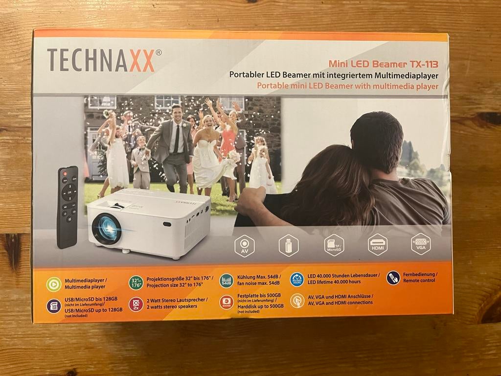 Technaxx TX-113 Mini LED Beamer - Nieuw in doos, Ophalen of Verzenden, Nieuw, LED, Overige resoluties