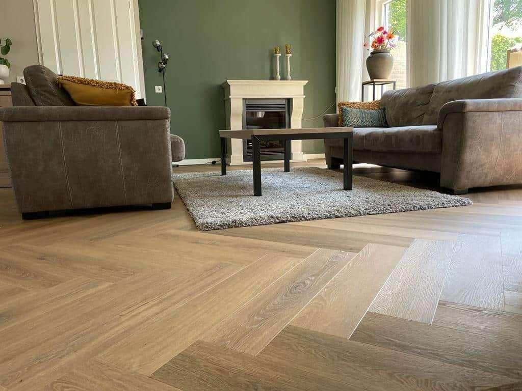 Koopzondag Visgraat Plak Pvc Beige Oak Toplaag 0,55, 75 m² of meer, Nieuw, Beige, Laminaat