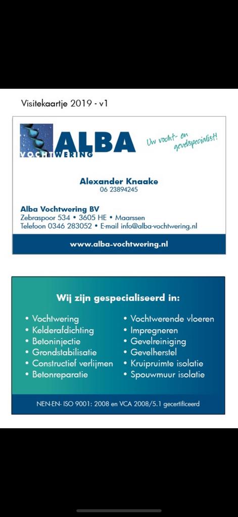 Kelderafdichting en vochtbestrijding Alba Vochtwering BV, Garantie, Onderhoud of Restauratie