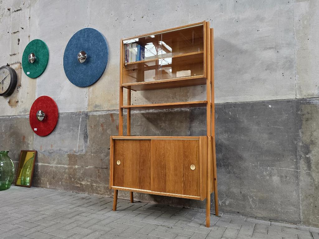 Vintage Jaren 60 Wandmeubel Mid Century Design Vitrinekast 4, Metaal, Ophalen of Verzenden, Minder dan 150 cm, 150 tot 200 cm