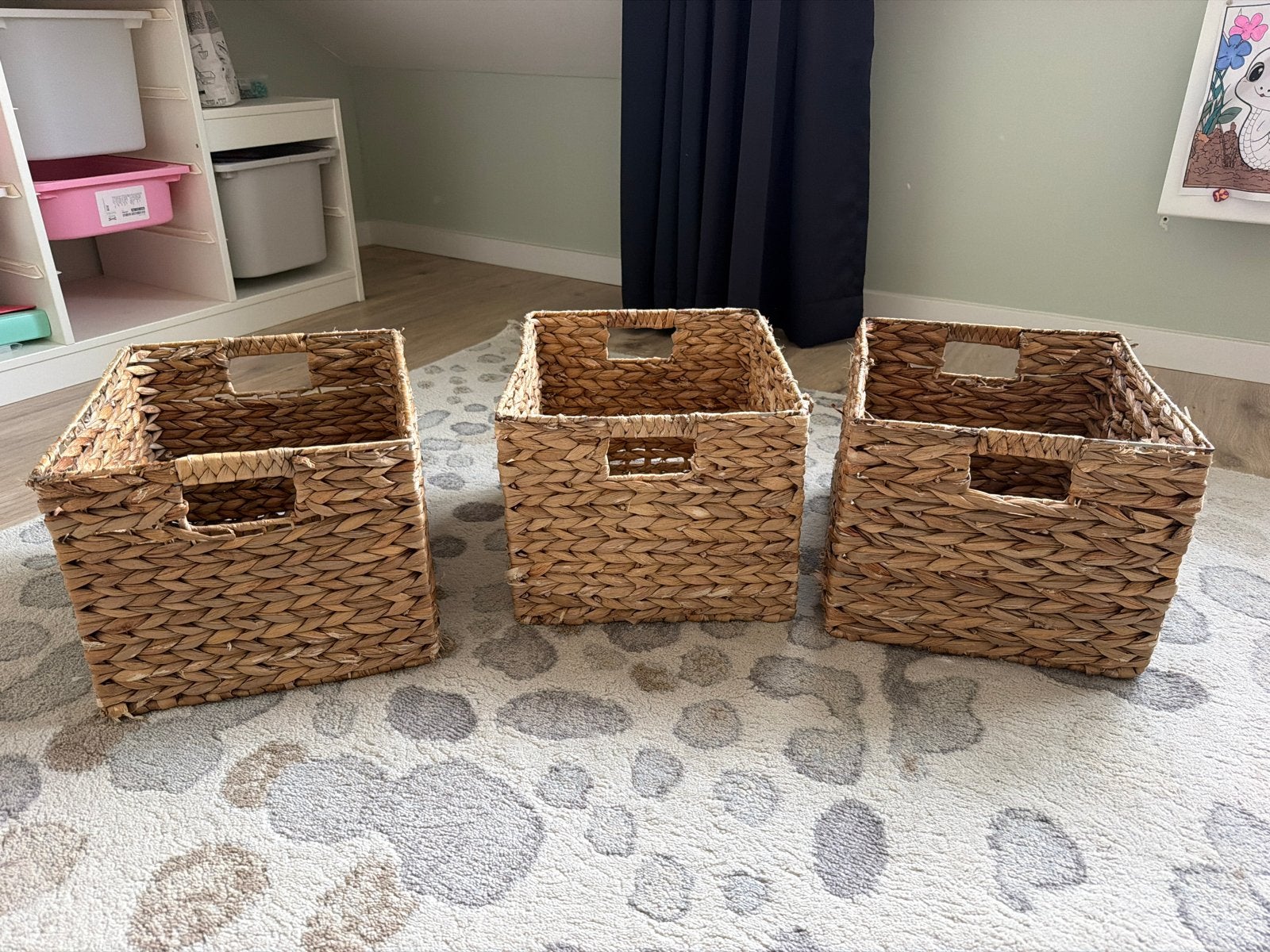 Set van 3 rieten manden, vierkant, met handvatten, Huis en Inrichting, Ophalen, Gebruikt, Gevlochten, Mand