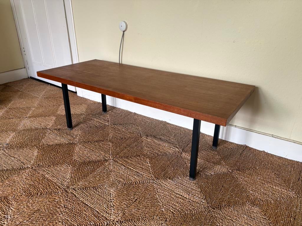 Retro teakhouten salotafel scandinavisch design, jaren 60, Ophalen, 100 tot 150 cm, 50 tot 100 cm, Zo goed als nieuw