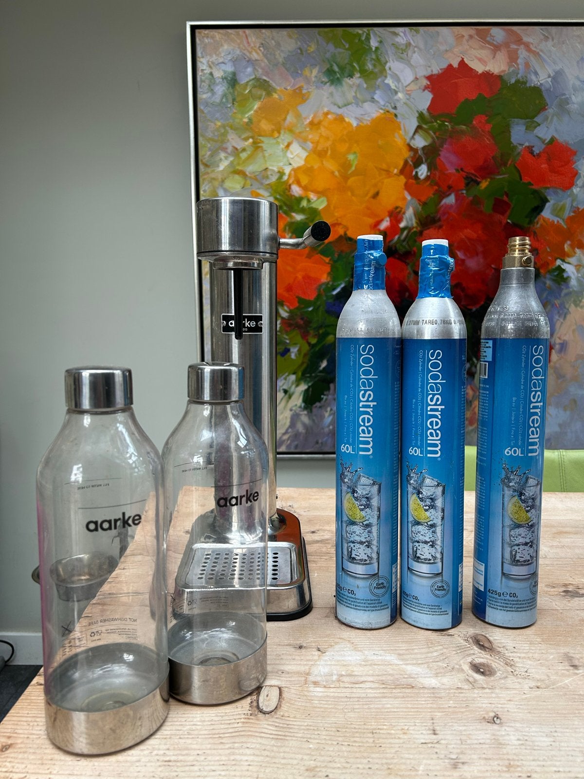 Aarke Carbonator III met flessen en SodaStream cilinders, Ophalen, Gebruikt