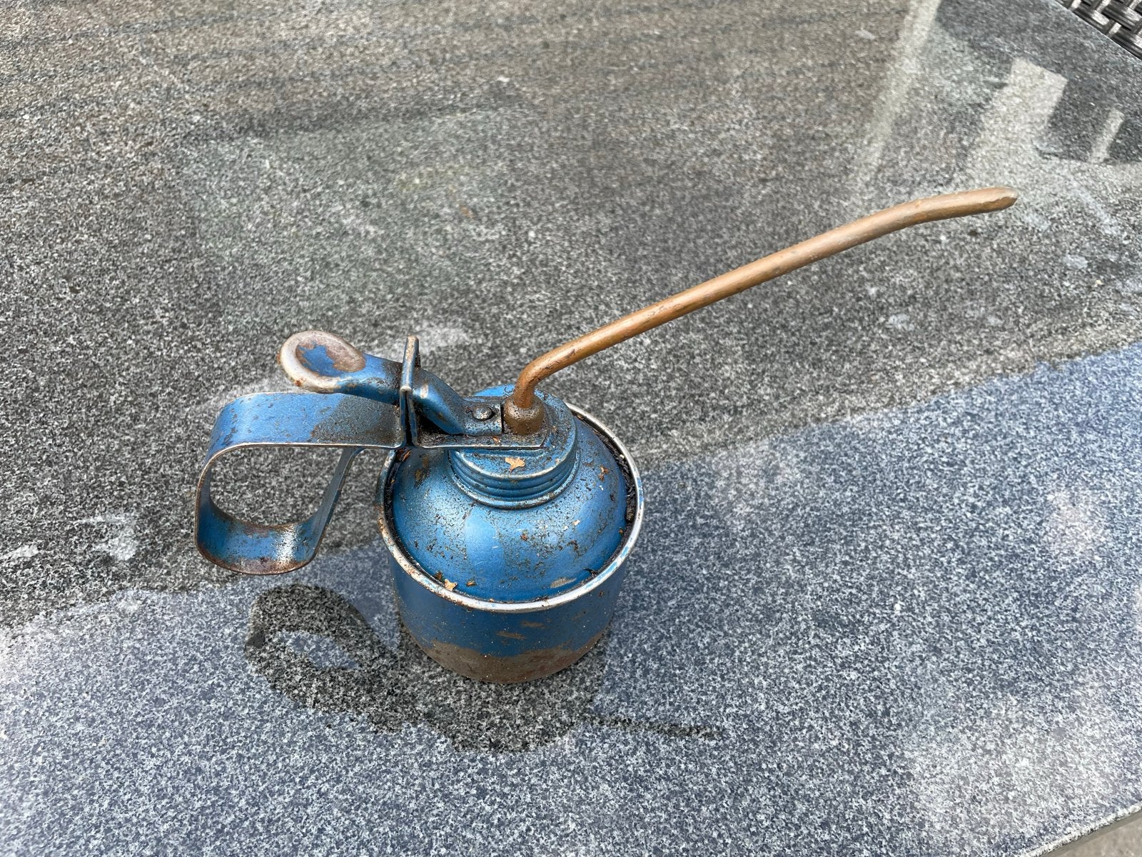 Vintage Oliespuit - Blauw Metaal, Ophalen of Verzenden