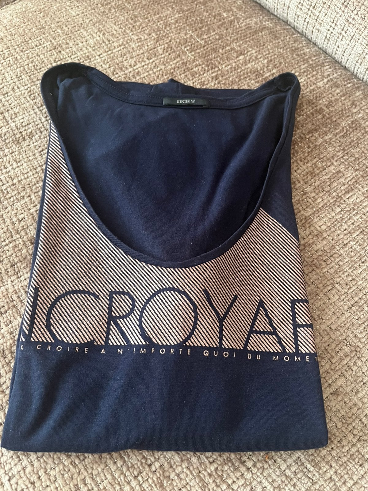 IKKS t shirt als NIEUW blauw/taupe heel mooi mt36, Blauw, Ophalen of Verzenden, Zo goed als nieuw, Korte mouw