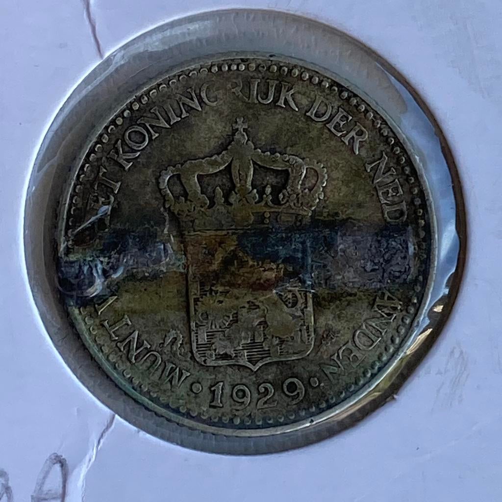 1/2 Gulden / Halve Gulden uit 1929A Wilhelmina (ex sieraad!), ½ gulden, Verzenden, Zilver, Koningin Wilhelmina