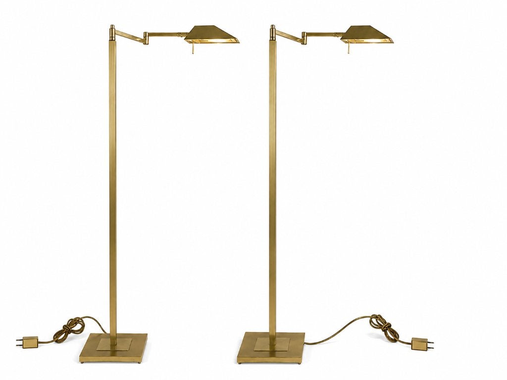 Set van 2 Bankamp design vloerlampen – messing – dimbaar, Ophalen, Gebruikt, Modernistisch Duits design, 100 tot 150 cm