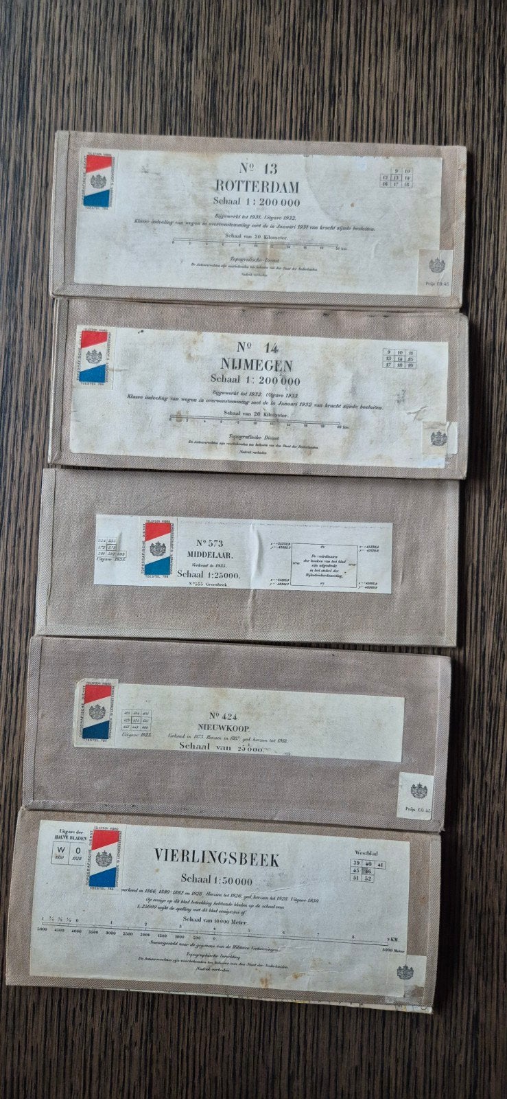 Set van 5 Oude Topografische Kaarten - Nederland, Ophalen of Verzenden, 1800 tot 2000, Nederland, Landkaart