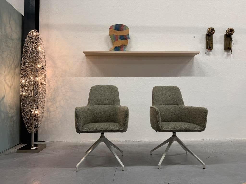 6 Nieuw Leolux Gyon eetkamerstoel groen stof draai stoel, Leolux, Overige kleuren, Info@leolux.nl, Nieuw