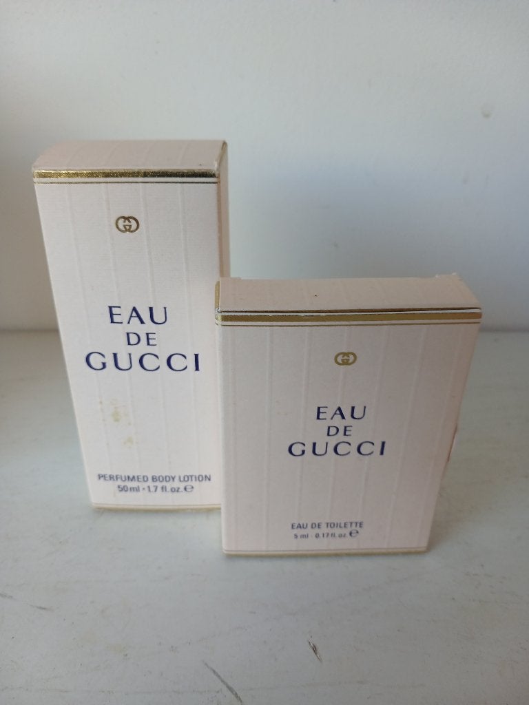 VINTAGE   Gucci : Eau de Gucci eau de toilette en bodylotion, Verzenden, Nieuw, Miniatuur, Gevuld
